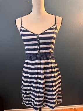 Hollister Navy and White Striped Spaghetti Strap Mini Dress